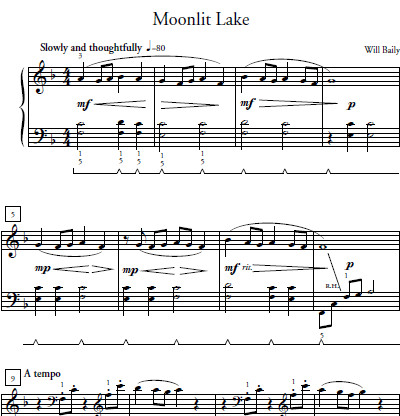 Moonlit Lake Sheet Music and Sound Files for Piano Students